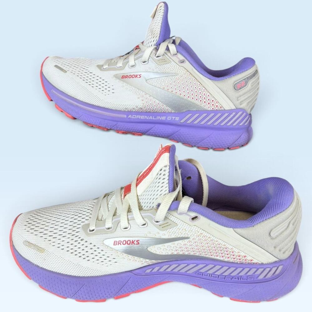 Brooks Adrenaline GTS 22 Women’s 9.5B White Coral Purple Running Shoes - Picture 6 of 13